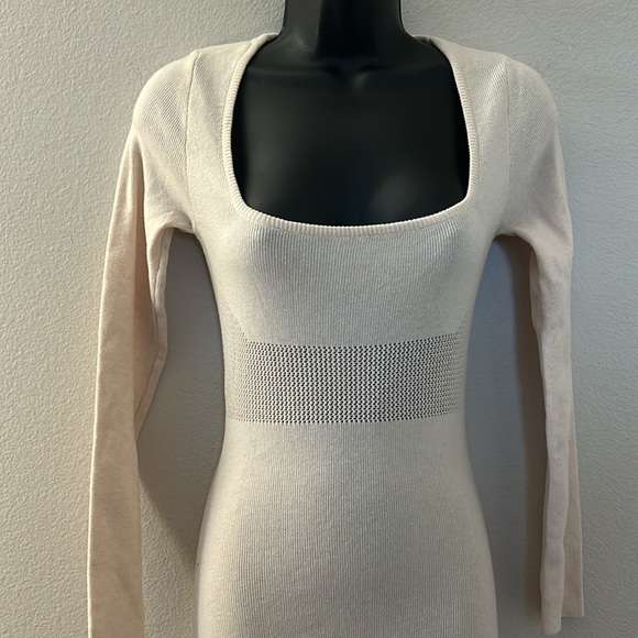 Princess Polly Barallen Long Sleeve Beige Knit Square Neck Side Slit Maxi Dress - Picture 6 of 13